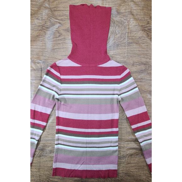 Vintage Turtleneck Sweater Wool Blend Dark Pink Striped Size Sm Knit - Picture 3 of 8